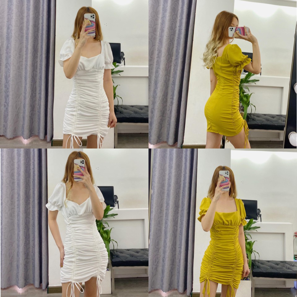 Đầm Trắng Arina Dress chất vải đũi - váy thiết kế rút dây búp tay phồng from chuẩn | BigBuy360 - bigbuy360.vn