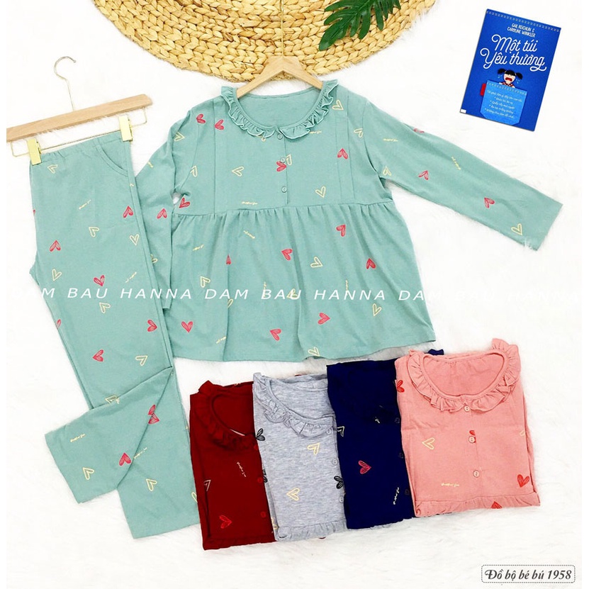 [SIZE 40-75KG] Đồ bộ bầu dài và cho bé ty mặc bầu và sau sinh, có khóa cho bé ty, vải thun cotton cao cấp thoáng mát