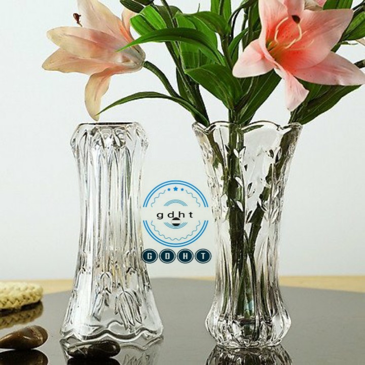 Lọ hoa thủy tinh 30cm trắng trong cao cấp họa tiết