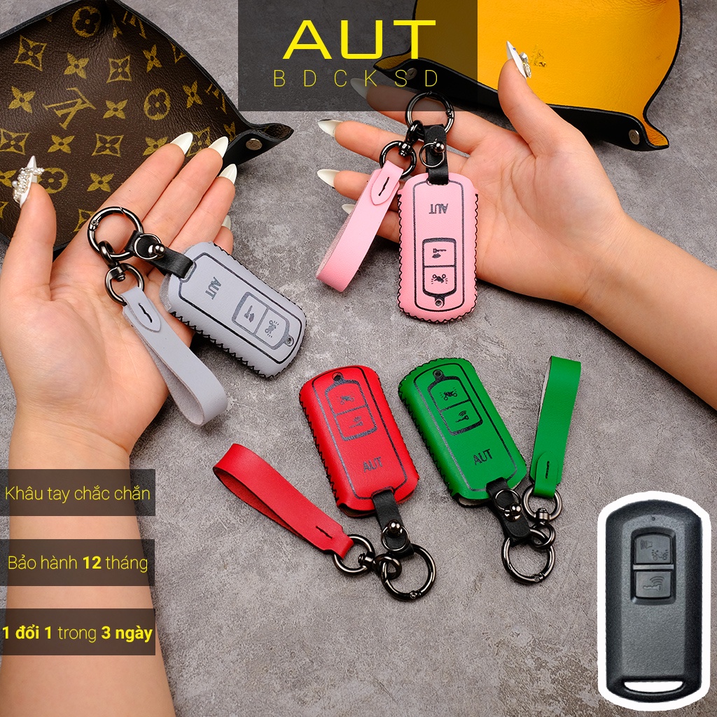 Bao da bảo vệ chìa khoá Smartkey AB Air Blade Honda Lead Vision Vario Click da bò khâu tay ABKV AD có tay cầm mẫu mới