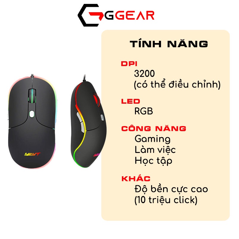 Chuột gaming Ggear MG845 chuột chơi game máy tính có dây LED RGB 3200dpi cho game thủ làm việc văn phòng học sinh