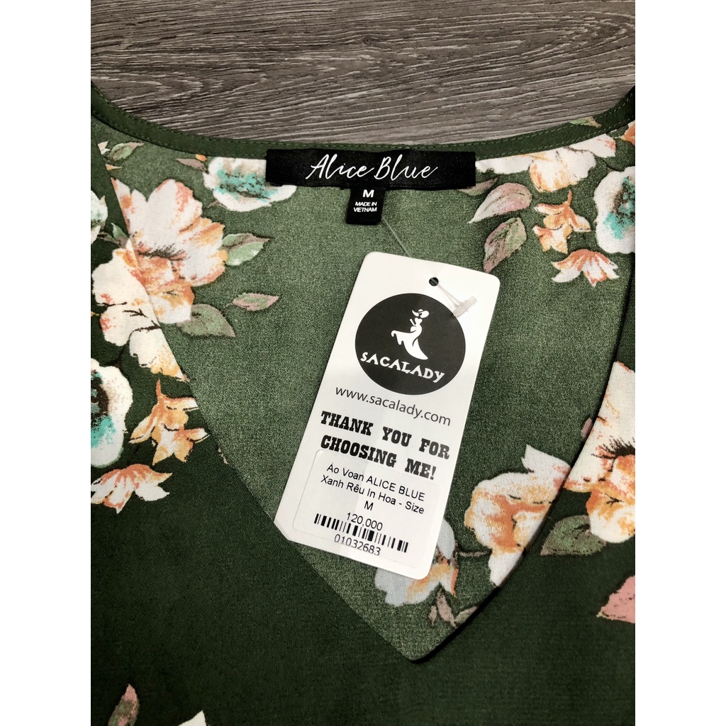 Áo Voan ALICE BLUE Xanh Rêu In Hoa - 2683