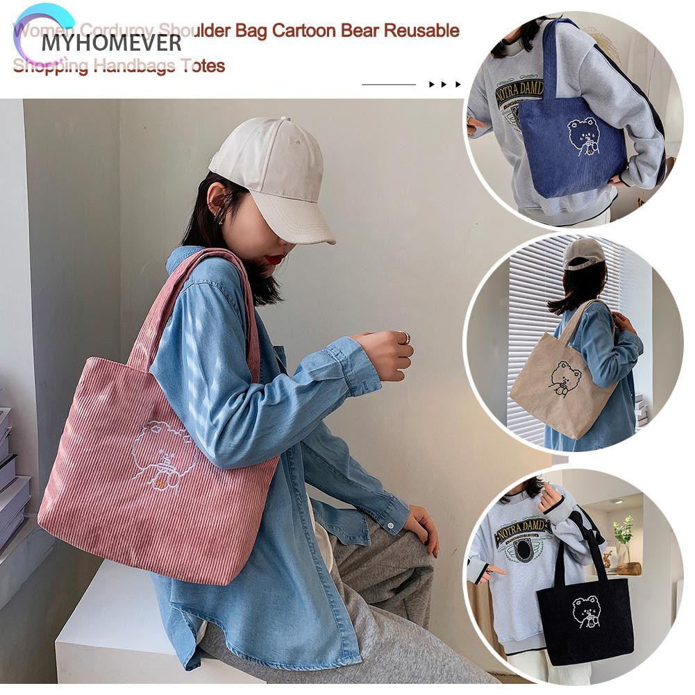 Túi Xách Vải Nhung Kẻ Hình Gấu Dễ Thương Cho Nữ