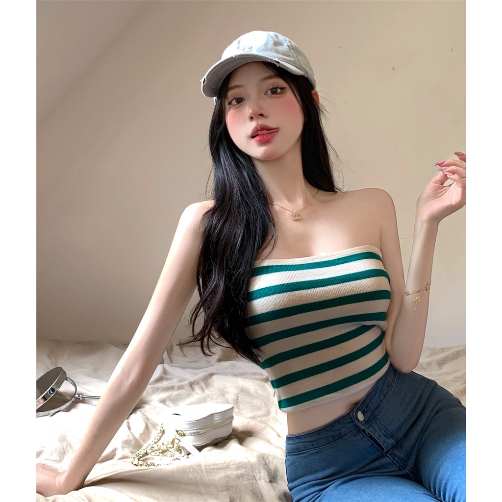 Áo Ống Dệt Kim Sát Nách Hoạ Tiết Kẻ Sọc Thời Trang Mùa Hè