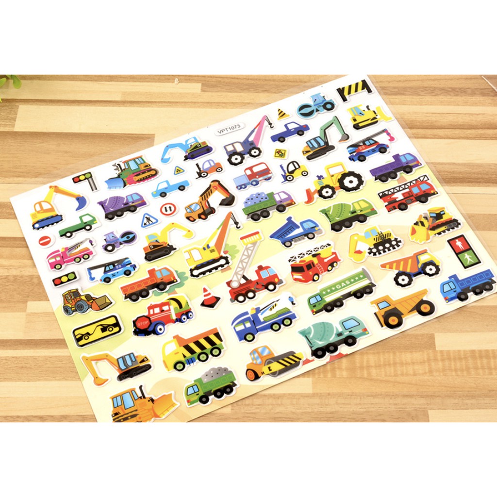 Sticker 3D chống thấm xe ô tô BIG SIZE dán cho bé đồ chơi dán giải trí học thêm về phương tiện giao thông