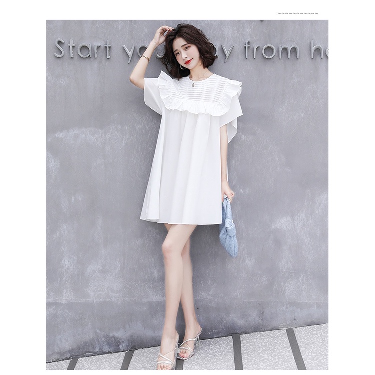 Váy đầm xếp ly quảng châu dáng ngắn, Đầm trắng dự tiệc tiểu thư cổ bèo dễ thương kiểu hàn | BigBuy360 - bigbuy360.vn