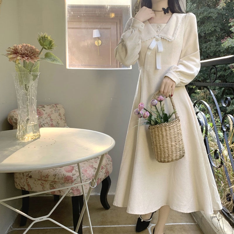 Đầm tay dài cổ búp bê dáng ôm thời trang mùa thu thanh lịch