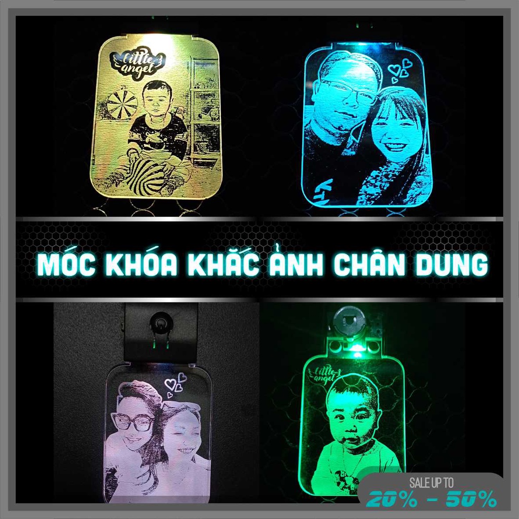 Móc khóa  khắc ảnh chân dung có đèn LED 7 màu khắc ảnh theo yêu cầu dùng làm quà tặng ý nghĩa.
