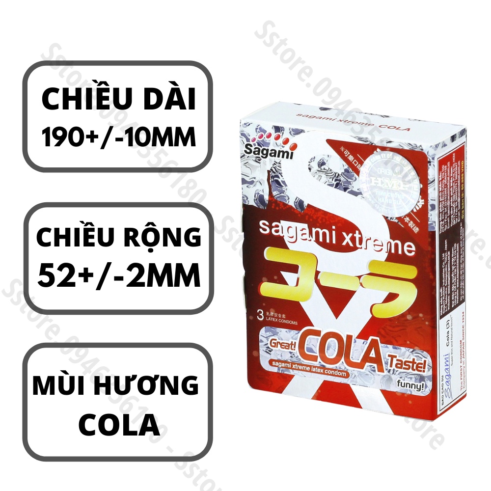 Bao Cao Su Sagami Cola – BCS Mỏng, Hương Cola - Kéo Dài Thời Gian - Hộp 3 Chiếc