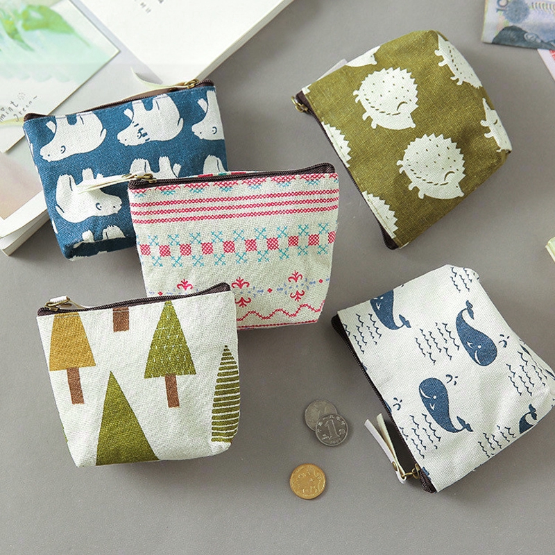 Ví đựng tiền xu mini vải canvas họa tiết hoạt hình xinh xắn tiện lợi