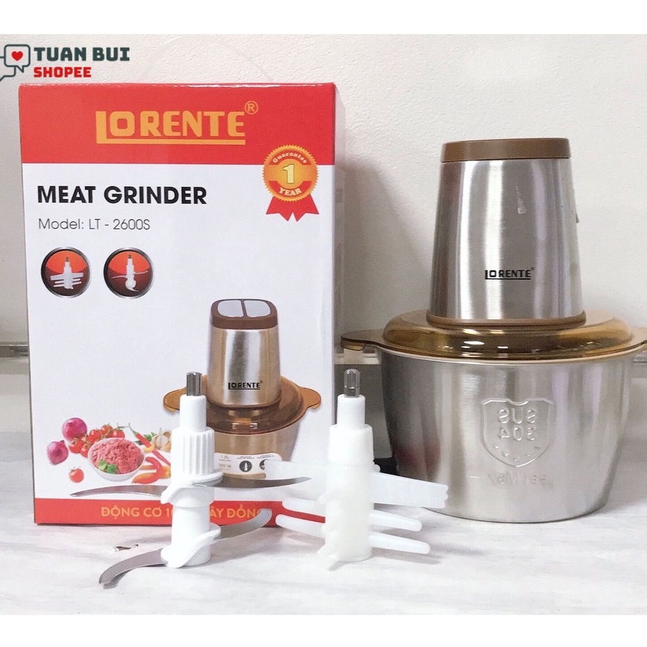 Máy xay thịt Lorente LT-2600S cối inox 304 dung tích 1.8L Công suất 300W - Hàng chính hãng BH 12 tháng