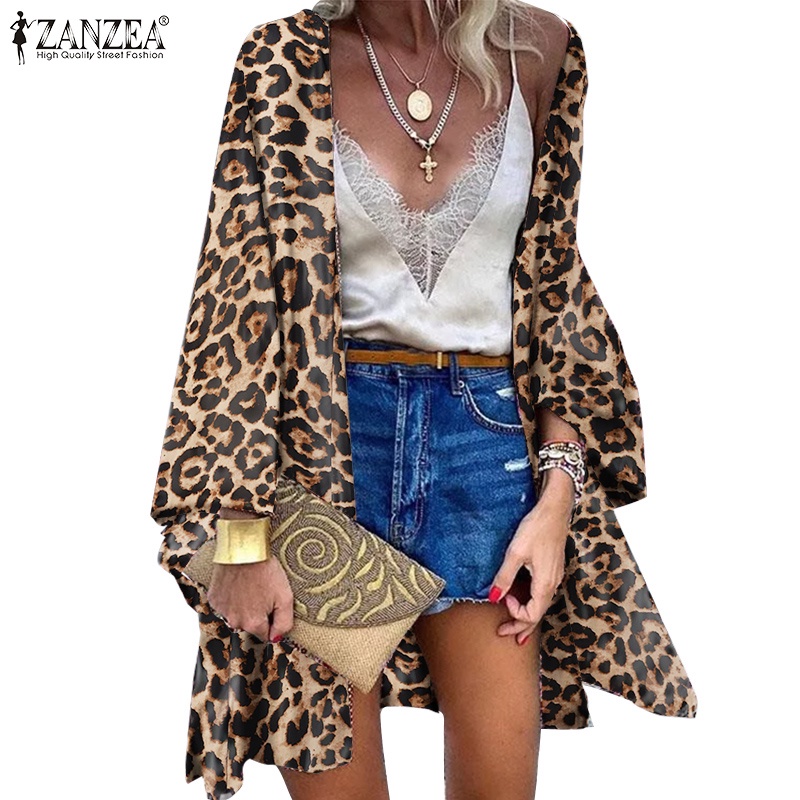 Áo khoác cardigan ZANZEA tay dài in họa tiết da beo phong cách cổ điển dành cho bạn nữ