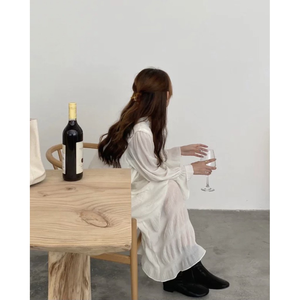 Váy suông voan nhăn 2 lớp tay chun loe Ulzzang style 🌸 Hàng quảng Châu