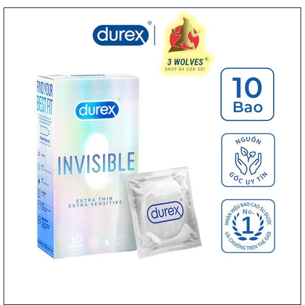 (CHE TÊN SP) Bao cao su Durex Invisible Extra Lubricant HỘP 10 CHIẾC