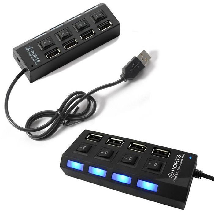 BỘ CHIA USB 1 RA 4 - HUB USB 4 Cổng Có Đèn Báo và Công Tắc