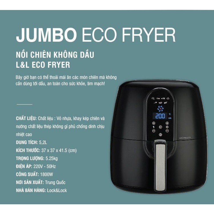 Nồi chiên không dầu Lock&Lock Jumbo Digital Eco Fryer 5.2 EJF351