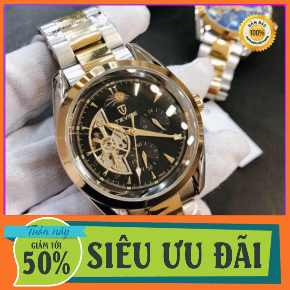 SIÊU PHẨM [Hàng xịn] Đồng hồ nam tevise chính hãng automatic 795A dây thép nguyên khối (tặng kèm hộp