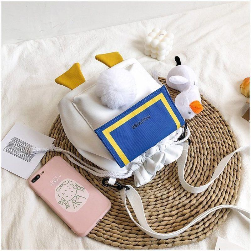 Túi Vải Canvas Đeo Vai Hình Chú Vịt Dễ Thương Phong Cách Hàn Quốc Cho Nữ