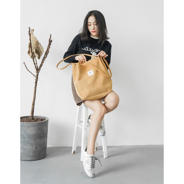 Túi Vải Tote Nhung Đeo Vai Size Chuẩn Style Hàn Quốc Dùng Đi Học Đi Chơi Du Lịch TV02_vascaras