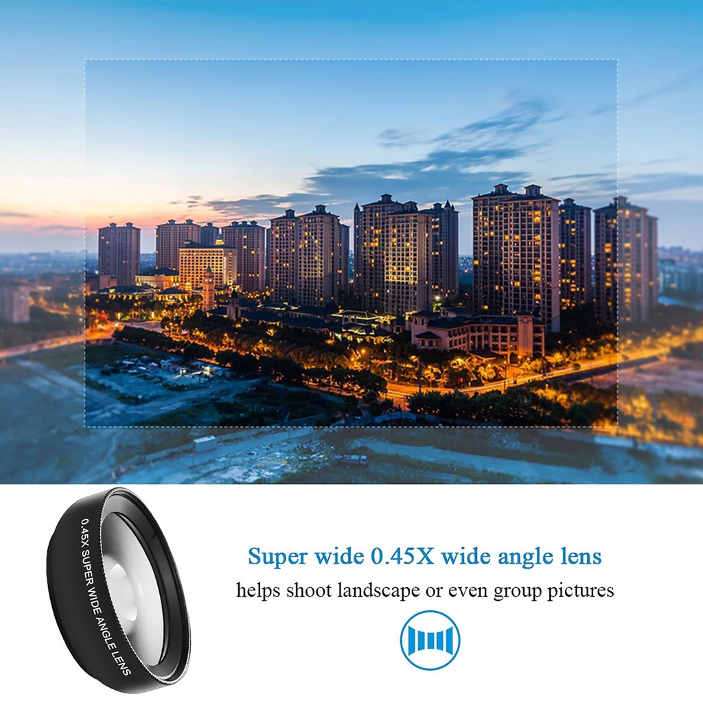 Ống kính góc siêu rộng 0 45x và 12 5x marco 2 trong 1 thích hợp cho điện thoại di động iPhone Android