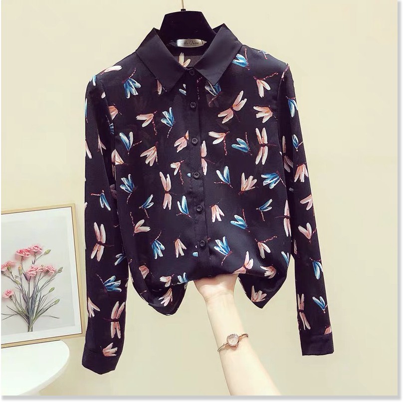 ÁO SƠ MI KIỂU NỮ HỌA TIẾT CON CHUỒN CHUỒN CỰC XINH CAO CẤP