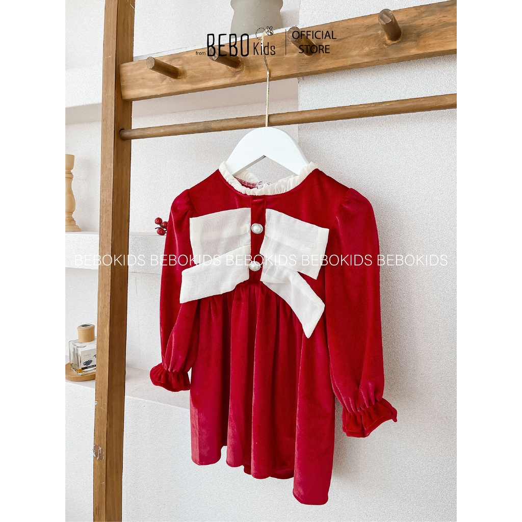 Váy đầm thiết kế công chúa mùa xuân siêu xinh cho bé gái kiểu dáng nhún ngực 10-22kg nhung len Đỏ/ Đen A02