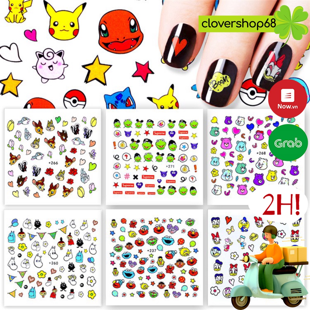 Sticker dán móng hoạt hình dễ thương không độc hại (1 tờ 30-50 hình dán)   Clovershop68