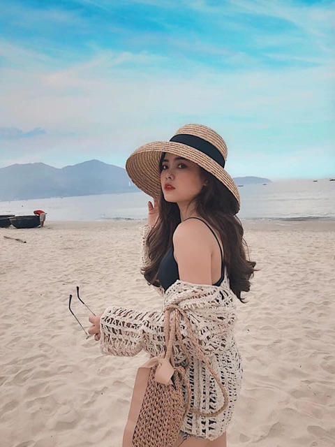 Mũ lồng đèn cói buông vintage siêu sang chảnh (loại đầu tròn, vành rộng)