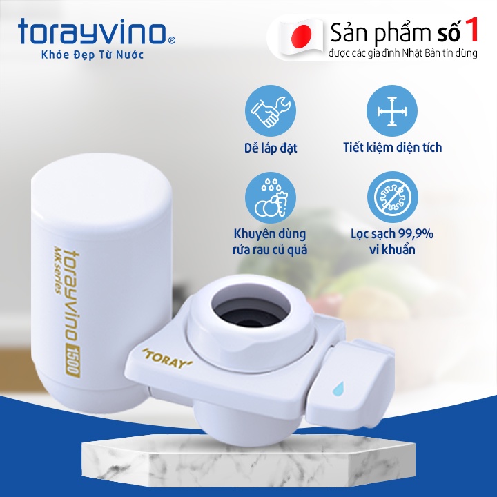Máy lọc nước tại vòi Torayvino MK303EG chuyên dùng ngâm rửa rau quả - Màng lọc sợi rỗng - Lọc vi khuẩn & tạp chất