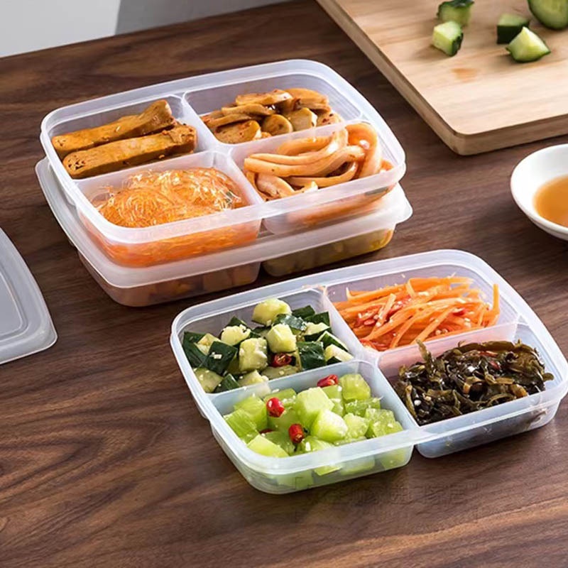 Khay chia đồ ăn dặm cho bé, Hộp nhựa đựng thực phẩm 4 ngăn có nắp tiện lợi nhựa trong suốt dung tích 600ml