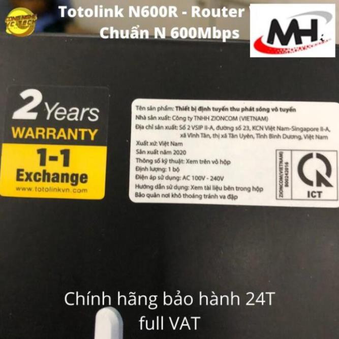 GIẢM 30% Bộ Phát WIFI Totolink N600R - Router Wifi Chuẩn N 600Mbps-Hàng chính hãng Full VAT