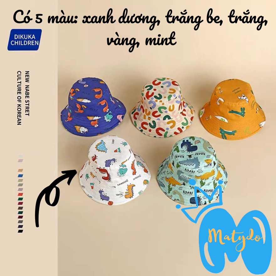 Mũ nón bucket vành tròn cho bé hình khủng long, cá heo, voi dễ thương phụ kiện trẻ em 2-5 tuổi