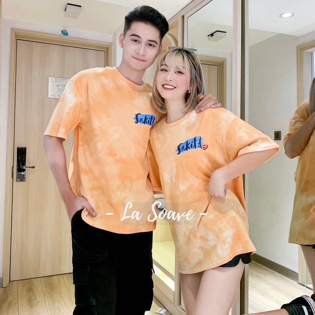 Áo thun màu loang cam nam nữ Unisex dáng Ulzzang form rộng dành cho các cặp đôi, nhóm - tình yêu nồng cháy