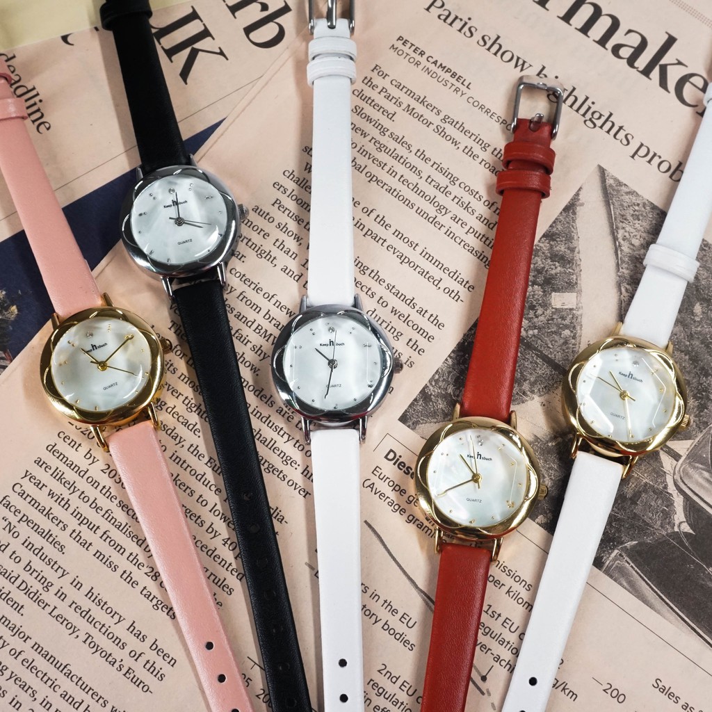 [CÓ VIDEO - ẢNH THẬT] Đồng hồ nữ Keep In Touch 8008 dây da mặt tròn đa giác