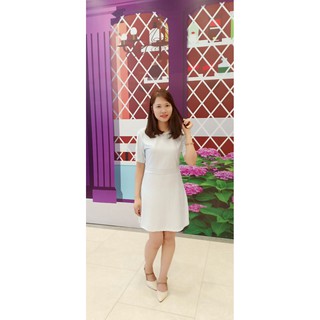 Đầm chiết eo kẻ xanh dương