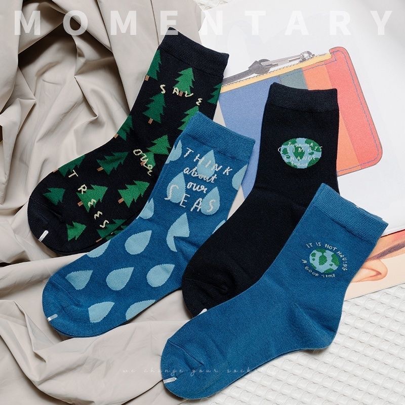 Vớ Ống Trung Bình In Họa Tiết Cây Cối Mùa Thu Phong Cách Nhật Bản Cho Nữ Sinh