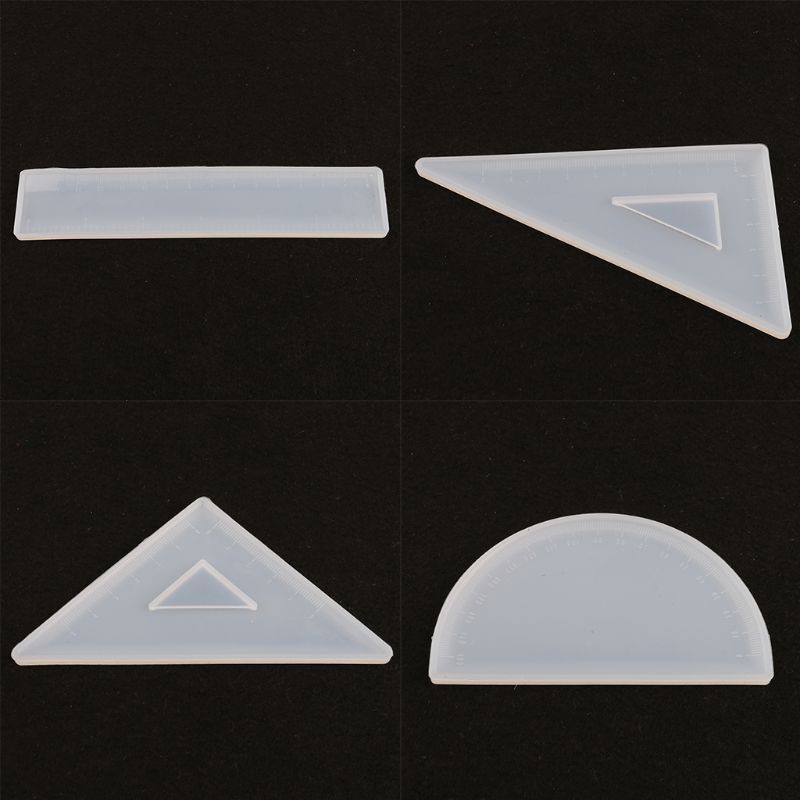Bộ khuôn silicon đổ nhựa resin tạo hình 4 kiểu dáng thiết kế sáng tạo độc đáo sử dụng làm thủ công hình thước kẻ / eke