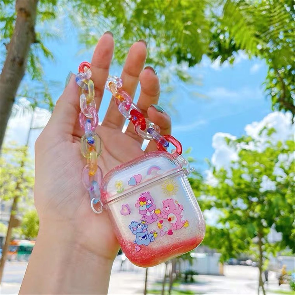 Vỏ cầu vồng kim tuyến nước có dây đeo tay cho hộp tai nghe iPhone AirPods Pro AirPods 1/2 | BigBuy360 - bigbuy360.vn