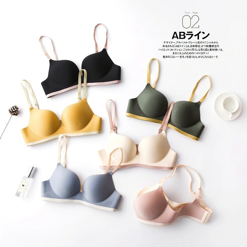 Áo Lót Su Đúc Không Gọng Đệm Dày Nâng Ngực Kẻ Viền Tông Màu Pink Lady AL25