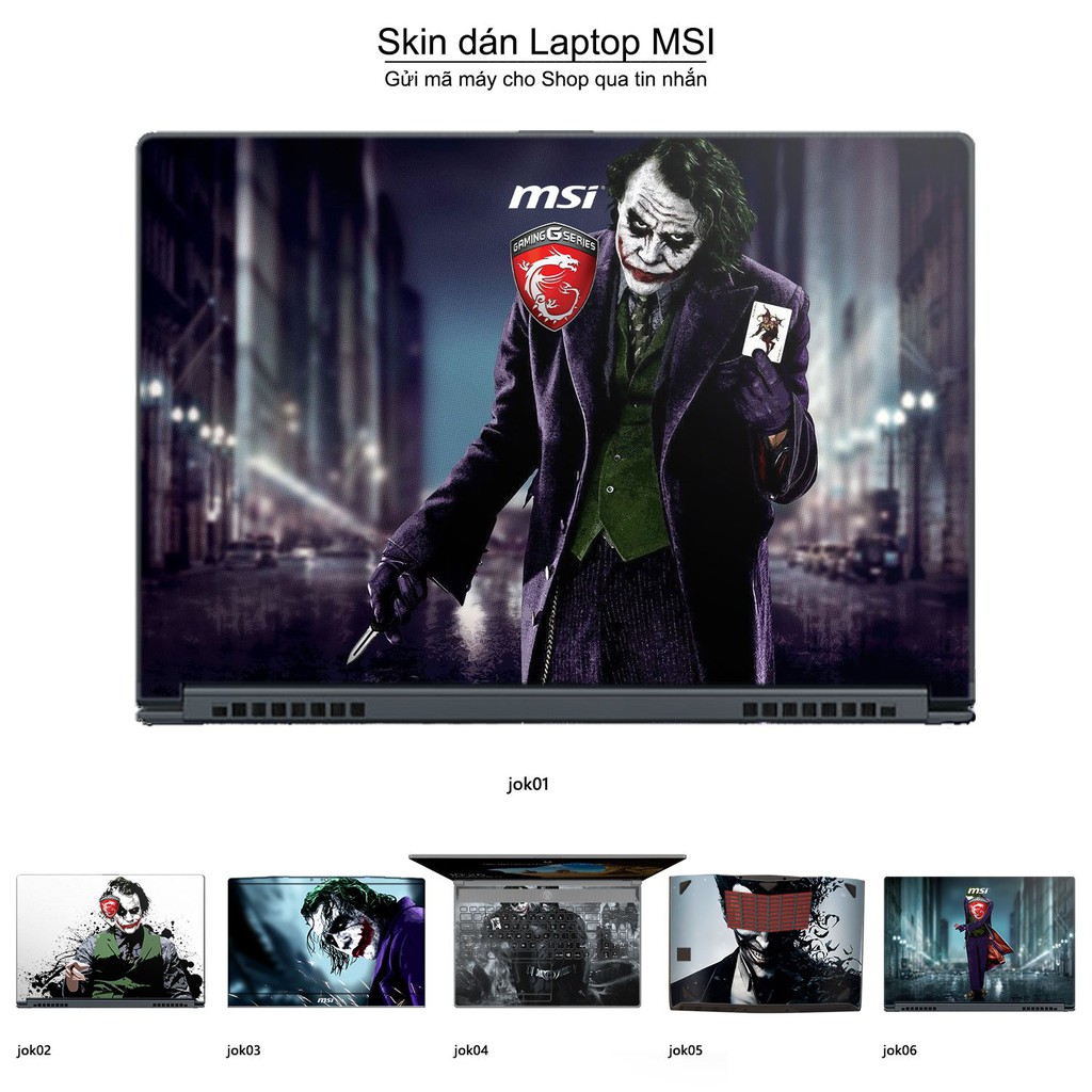 Skin dán Laptop MSI in hình Joker (inbox mã máy cho Shop)