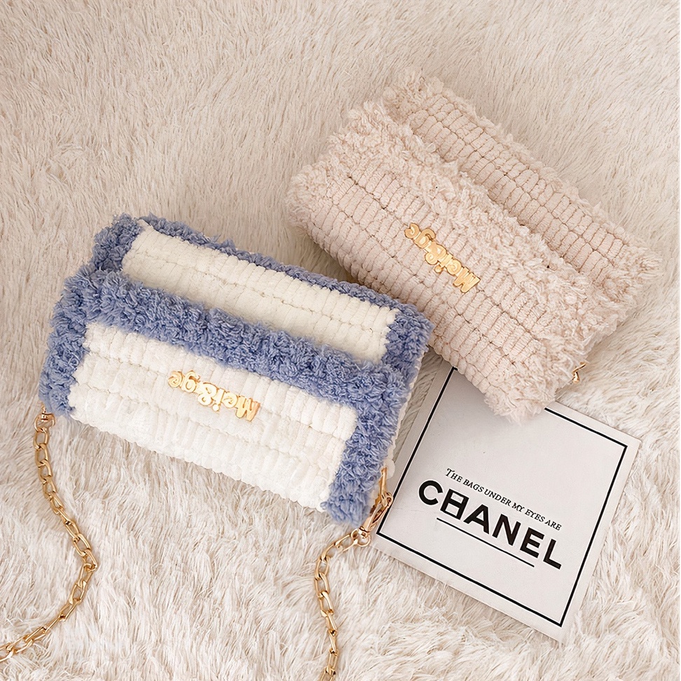 [Có video hướng dẫn] Túi len tự đan phối màu, túi đeo chéo Mei&amp;ge len xù - Bộ phụ kiện đầy đủ LX105