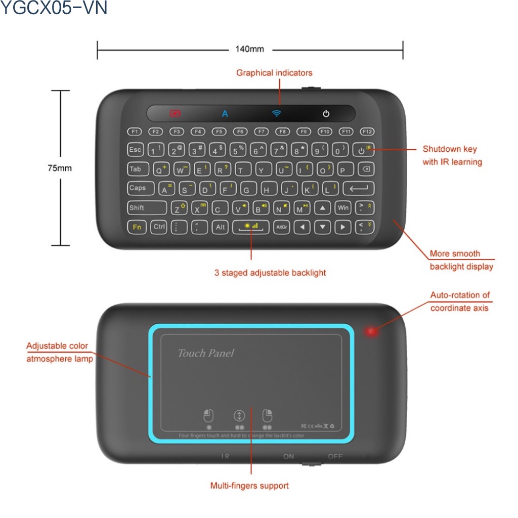 Bàn Phím Tích Hợp Cảm Ứng Thông Minh Thay Đổi Màu Sắc H20 2.4g | BigBuy360 - bigbuy360.vn