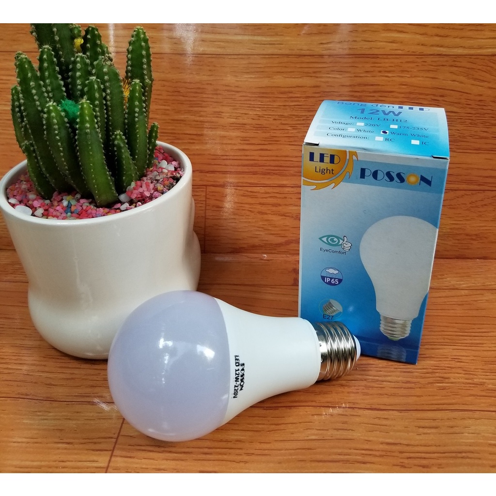 10 Bóng đèn Led 12w bup tròn A60 bulb tiết kiệm điện kín chống nước Posson LB-12x