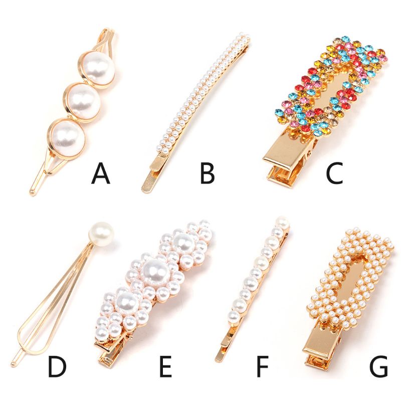 Kẹp Tóc Đính Đá / Ngọc Trai Giả Họa Tiết Hình Học / Ngôi Sao / Trái