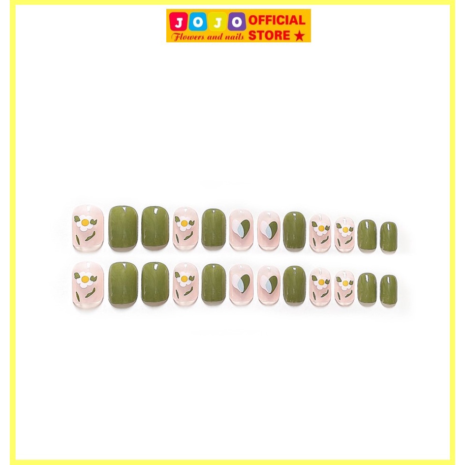 Set 24 móng tay giả họa tiết hoa Y26 móng ngắn tự nhiên kèm keo