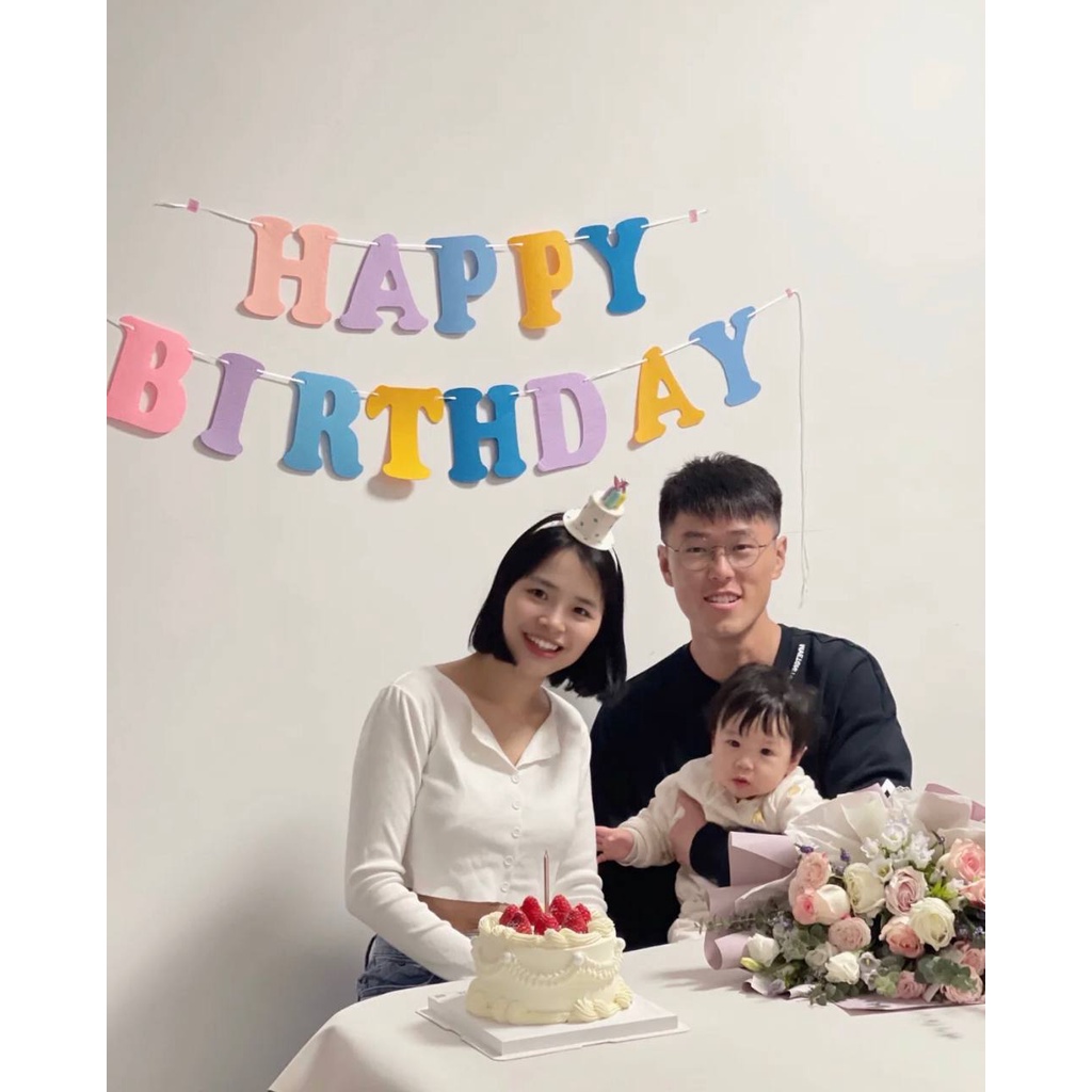 Dây chữ Happy Birthday vải nỉ nhiều màu sắc pastel trang trí sinh nhật Hàn Quốc siêu xinh