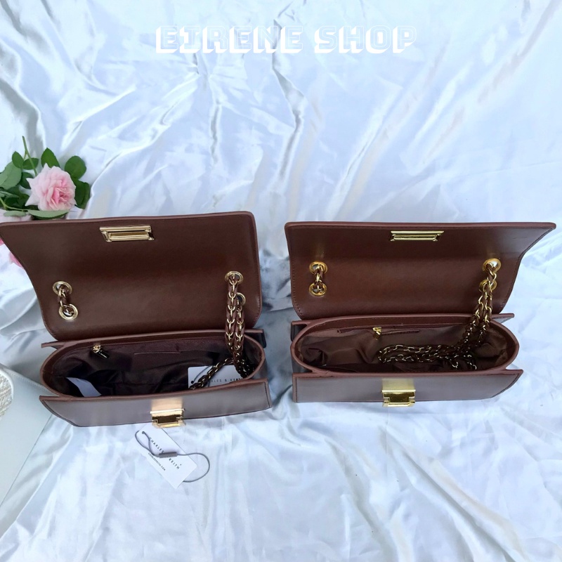 Túi Nữ khoá gạt Size 24 bản new màu nâu và màu ngà dạ tweed