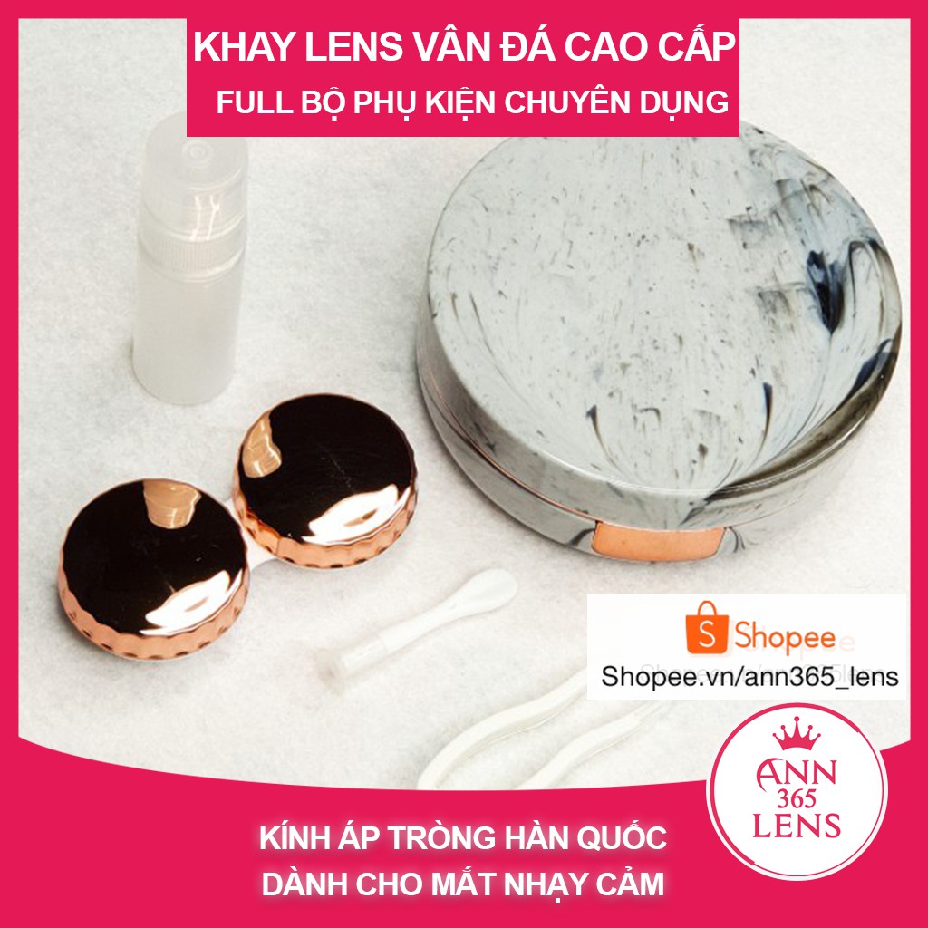 Khay đựng lens vân đá cao cấp, hộp đựng lens thời trang đầy đủ phụ kiện đeo len đi kèm | Ann365 Lens