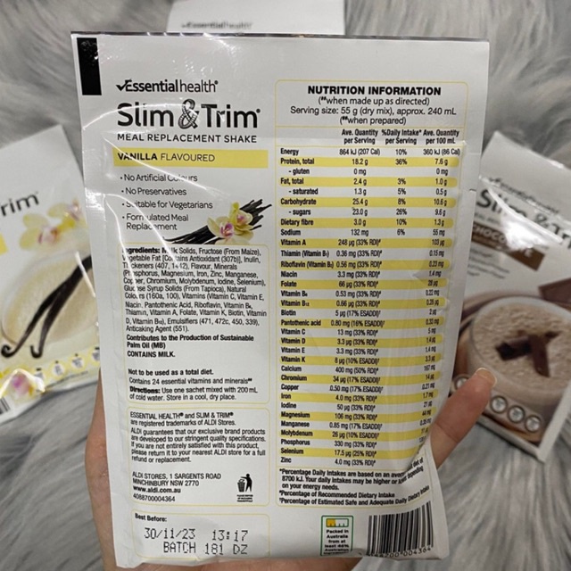 Bữa ăn thay thế SLIM &amp; TRIM MEAL REPLACEMENT SHAKES Úc 55g