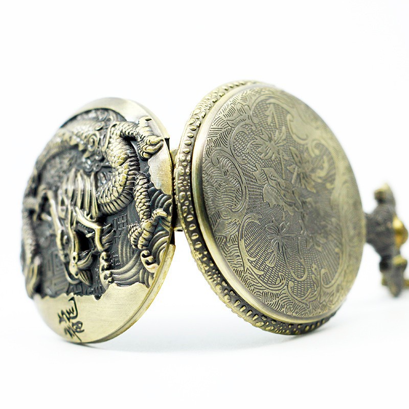 [In Stock]Large bronze embossed Chinese style nostalgic retro big dragon pocket watch